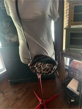 J Crew Leopard Print Crossbody Bag with Black Trim